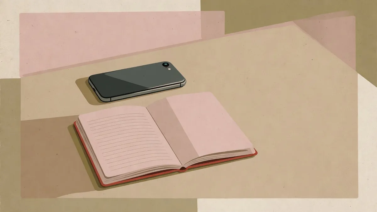 反扣的手機與攤開的書